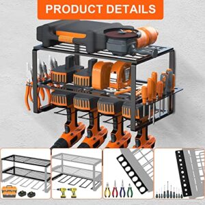 Power Tool Organizer, Drill Holder Wall Mount, Drill Storage Rack, Garage 3 Layers Cordless Tool Organizer, Floating Tool Shelf with 4 Drill Holders