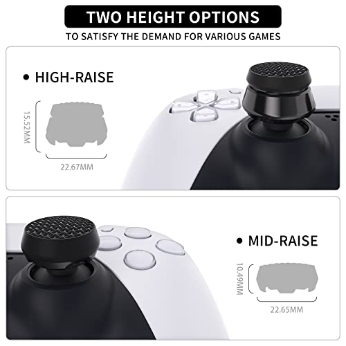 PlayVital Thumbs Pro Armor Thumbstick Extender for ps5 Controller, Joystick Caps Grip for ps5 Controller - 2 High Raise and 2 Mid Raise Dome - Black