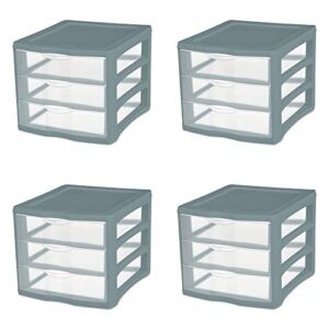3 drawer unit, plastic, aqua slate, adult, set of 4