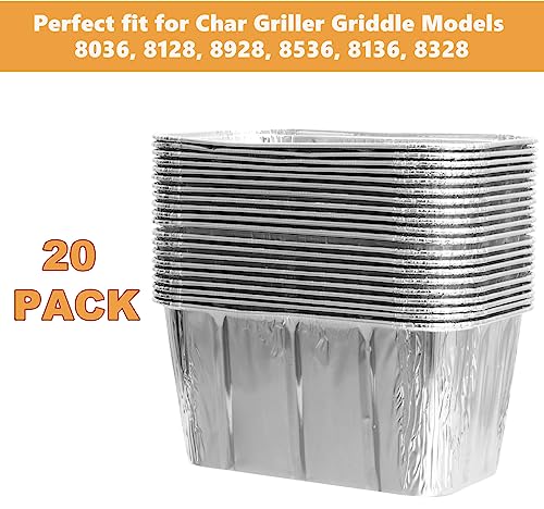 Griddle Grease Cup Liners for Char Griller Accessories, Aluminum Grill Pans Disposable for Char Griller Griddle 8036 8128 8928 8536 8136 8328 Replacement Parts, Foil Pans for Char Griller Grease Trap