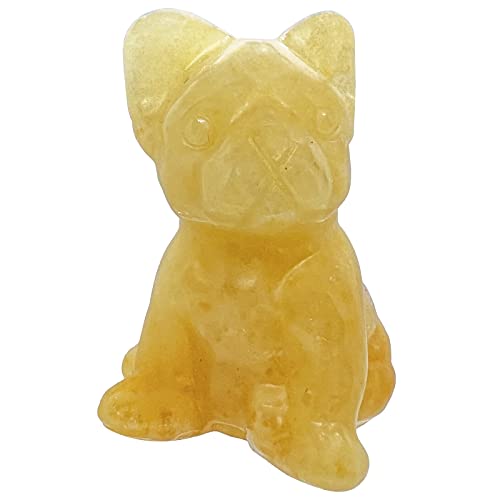 Fythesk Natural Yellow Jade Crystal Lucky Dog Statue, Healing Animal Sculpture Decorative Pocket Figurines Home Decoration 1.5"