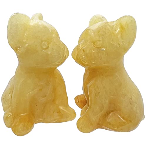 Fythesk Natural Yellow Jade Crystal Lucky Dog Statue, Healing Animal Sculpture Decorative Pocket Figurines Home Decoration 1.5"