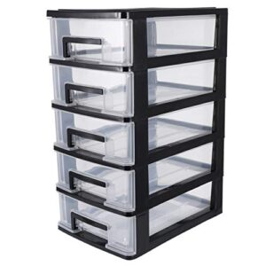 gadpiparty multifunctional five-layer storage cabinet plastic drawer type closet 5 drawer storage tower storage container case with clear drawer for home, 8.3x5.9x12.3inch, black