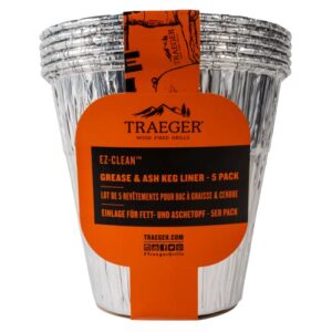 traeger grills bac608 ez-clean grease & ash keg 5 pack drip bucket liner, aluminum