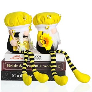 Argodaze 2PCS Bumble Bee Long Feet Gnomes Mr and Mrs Lovely Elf for Home Handmade Honeybee Plush Rustic Farmhouse Tomte