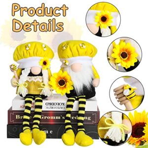 Argodaze 2PCS Bumble Bee Long Feet Gnomes Mr and Mrs Lovely Elf for Home Handmade Honeybee Plush Rustic Farmhouse Tomte