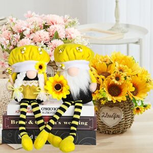 Argodaze 2PCS Bumble Bee Long Feet Gnomes Mr and Mrs Lovely Elf for Home Handmade Honeybee Plush Rustic Farmhouse Tomte