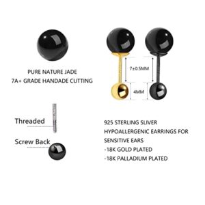 Jade Earrings for Women, Screw Back Removal-free Safe 925 Sterling Silver Stud Earrings for Sensitive Ears, Cute Dual-Sided Wear Earrings Studs Jewelry Gift for Women Girls