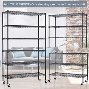 Wire Shelving Unit Storage Shelves 2100Lbs Capacity 6 Tier Metal Shelf with Wheels, NSF Adjustable Layer Rack Heavy Duty Steel Utility Shelf for Garage Kitchen Pantry Basement, Black 48"L×18"W×82"H