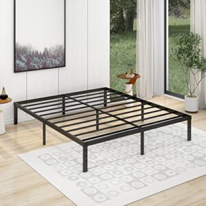 alazyhome california king size bed frame 14 inch metal platform bed frame heavy duty steel slats support no box spring needed noise-free easy assembly black