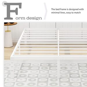 alazyhome Full Size Bed Frame 14 Inch Metal Platform Bed Frame Heavy Duty Steel Slats Support No Box Spring Needed Noise-Free Easy Assembly White