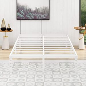 alazyhome Full Size Bed Frame 14 Inch Metal Platform Bed Frame Heavy Duty Steel Slats Support No Box Spring Needed Noise-Free Easy Assembly White