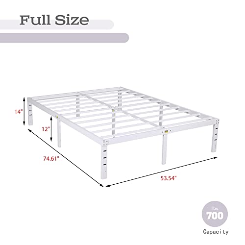 alazyhome Full Size Bed Frame 14 Inch Metal Platform Bed Frame Heavy Duty Steel Slats Support No Box Spring Needed Noise-Free Easy Assembly White