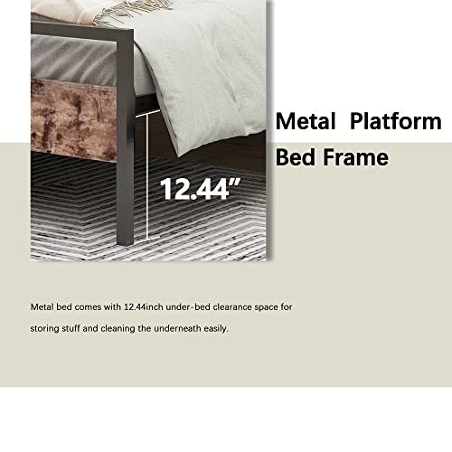 alazyhome Modern Industrial Twin Size Bed Frame Metal Platform with Rustic Wooden Headboard and Footboard, No Box Spring Needed, Noise Free, Easy Assembly Black