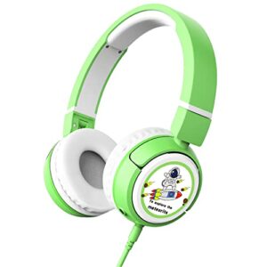 onitoon wired 85db volume limited over-ear headset, foldable and share port for toddler, child girls, boys travel school phone pad pc tablet (green)