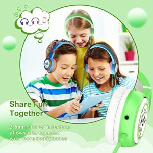 ONITOON Wired 85dB Volume Limited Over-Ear Headset, Foldable and Share Port for Toddler, Child Girls, Boys Travel School Phone Pad PC Tablet (Green)