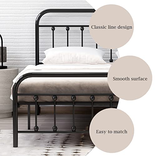 alazyhome Classic Metal Platform Twin XL Size Bed Frame Mattress Foundation with Victorian Style Iron-Art Headboard Under Bed Storage No Box Spring Needed Black