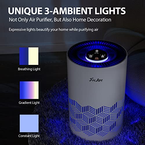 FreAire Air Purifiers for Home, H13 HEPA Air Purifier with RGB Lights Air Cleaner For Home Bedroom Portable Air Purifier with Speed Control For Dust Smoke Pollen Dander Smell-White