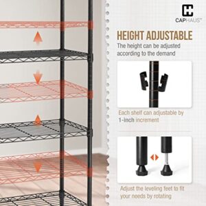 CAPHAUS NSF Adjustable 2 to 4 Tier Stackable Wire Shelving Unit w/Basket & Liner, Storage Corner Shelves, Metal Storage Rack for Kitchen, Bathroom, Laundry Closet, Wire Shelving Basket Shelves Black