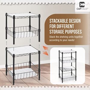 CAPHAUS NSF Adjustable 2 to 4 Tier Stackable Wire Shelving Unit w/Basket & Liner, Storage Corner Shelves, Metal Storage Rack for Kitchen, Bathroom, Laundry Closet, Wire Shelving Basket Shelves Black