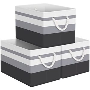 storagetastic storage bin,collapsible storage basket for organizing,large storage boxes with rope handles,storage containers,clothes organizer,gradient grey,pack of 3