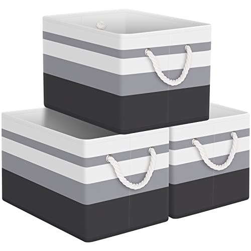 StorageTastic Storage Bin,Collapsible Storage Basket For Organizing,Large Storage Boxes With Rope Handles,Storage Containers,Clothes Organizer,Gradient Grey,Pack of 3