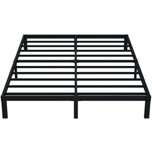 emoda queen bed frame no box spring needed 10 inch heavy duty metal platform bedframe queen size with steal slats, easy assembly, black
