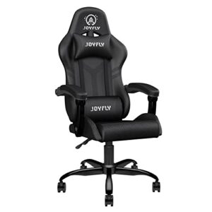 joyfly gaming chair, computer chair gaming chairs for adults with high back, gamer chair ergonomic pc gaming chair with lumbar support, silla gamer high back rocking style office chair, 350lbs, black