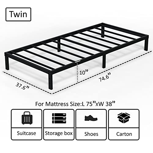 EMODA 10 Inch Twin Bed Frames No Box Spring Needed, Heavy Duty Metal Twin Platform Bed Frame, Noise Free, Easy Assembly, Black