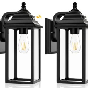 QUNCWL Outdoor Wall Light Porch Fixture: Exterior Lights Lantern Sensor Dusk to Dawn - Outside Sconce Lighting Black Lamp for House Garage Front Door