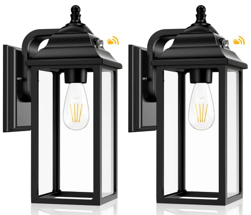 QUNCWL Outdoor Wall Light Porch Fixture: Exterior Lights Lantern Sensor Dusk to Dawn - Outside Sconce Lighting Black Lamp for House Garage Front Door