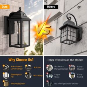 QUNCWL Outdoor Wall Light Porch Fixture: Exterior Lights Lantern Sensor Dusk to Dawn - Outside Sconce Lighting Black Lamp for House Garage Front Door