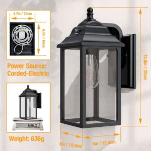 QUNCWL Outdoor Wall Light Porch Fixture: Exterior Lights Lantern Sensor Dusk to Dawn - Outside Sconce Lighting Black Lamp for House Garage Front Door