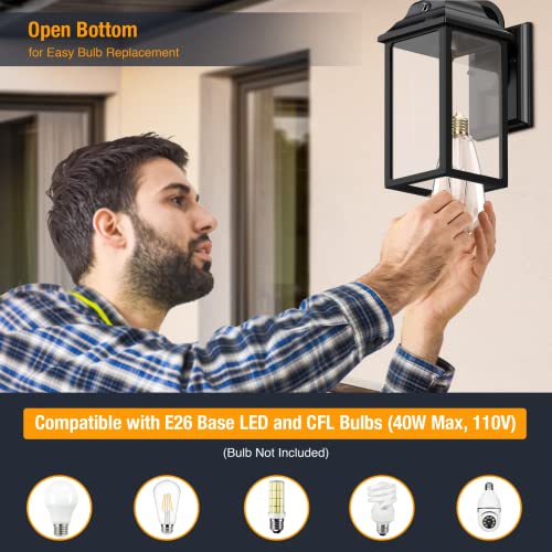 QUNCWL Outdoor Wall Light Porch Fixture: Exterior Lights Lantern Sensor Dusk to Dawn - Outside Sconce Lighting Black Lamp for House Garage Front Door