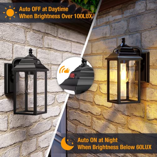 QUNCWL Outdoor Wall Light Porch Fixture: Exterior Lights Lantern Sensor Dusk to Dawn - Outside Sconce Lighting Black Lamp for House Garage Front Door