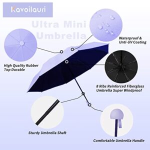 Kavoilauri Small Pocket Umbrella - Mini Folding Compact Umbrella with Case, Travel Umbrella for Rain,8 Ribs Lightweight Portable Umbrella for Girls and Women(Purple)