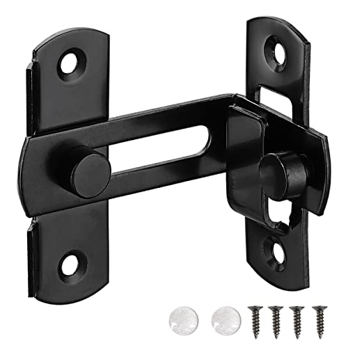 XQDWX 90 Degree Barrel Bolt Door Lock, thickened Stainless Steel Door Lock, Sliding door latch, With Bumper Pads, Black, 4 Inch, 904BB-BL-1