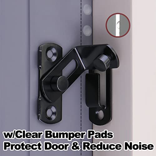 XQDWX 90 Degree Barrel Bolt Door Lock, thickened Stainless Steel Door Lock, Sliding door latch, With Bumper Pads, Black, 4 Inch, 904BB-BL-1