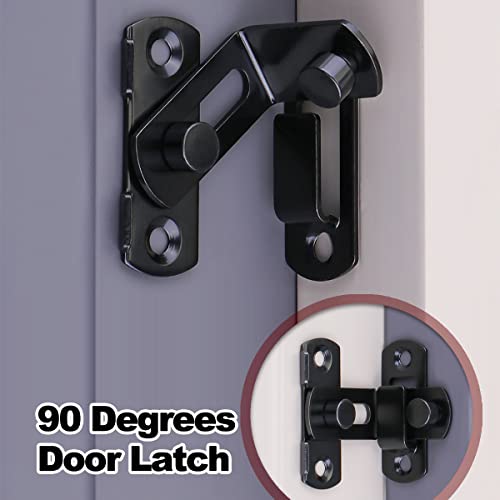 XQDWX 90 Degree Barrel Bolt Door Lock, thickened Stainless Steel Door Lock, Sliding door latch, With Bumper Pads, Black, 4 Inch, 904BB-BL-1