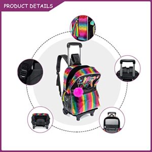 Oruiji Rolling Backpack for Girls Backpack with Wheels Kids Wheeled School Backpack for Girls 8-12 Students Bookbag Roller Luggage Suitcase