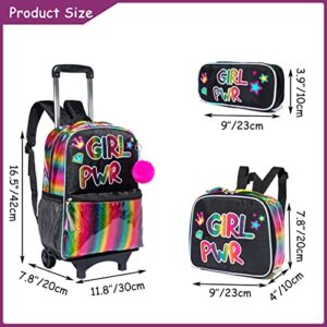 Oruiji Rolling Backpack for Girls Backpack with Wheels Kids Wheeled School Backpack for Girls 8-12 Students Bookbag Roller Luggage Suitcase