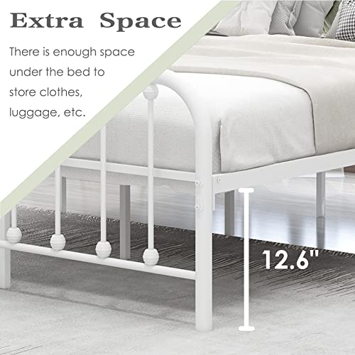 alazyhome Twin Size Metal Platform Bed Frame with Headboard and Footboard Sturdy Heavy Duty Steel Slat Support No Box Spring Needed Easy Assembly White