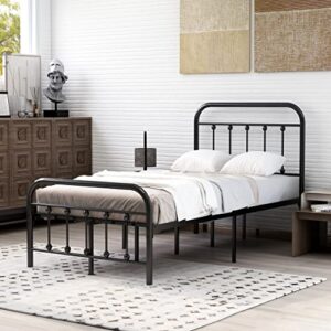alazyhome classic metal platform twin size bed frame mattress foundation with victorian style iron-art headboard under bed storage no box spring needed black