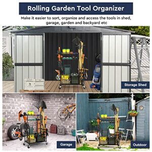 Garden Tool Storage for Garage, Yard Tool Organizer for Garage, Shed, Garden, Garage Tool Organizer, Garage Tool Rack on Wheels, Tool Stand for Home, Outdoor, Heavy Duty Steel, Black