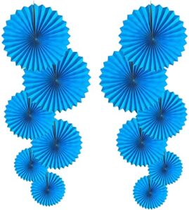 blue party hanging paper fans diy set，12pcs set paper fans set hanging pinwheels fan diy paper craft for wedding birthday christmas party decoration hanging paper fan flower decoration (pool blue)…