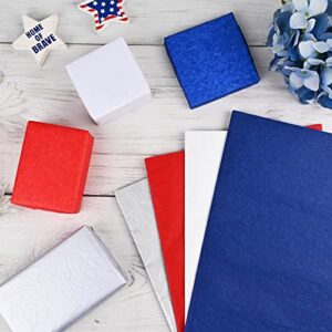 Bolsome 100 Sheets 20 * 14 Inches Red White Blue Silver Tissue Paper for Gift Wrapping, Patriotic Tissue Paper for Gift Bags for Veterans Day Christmas Party DIY Craft