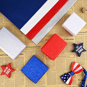 Bolsome 100 Sheets 20 * 14 Inches Red White Blue Silver Tissue Paper for Gift Wrapping, Patriotic Tissue Paper for Gift Bags for Veterans Day Christmas Party DIY Craft