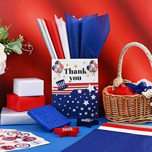 Bolsome 100 Sheets 20 * 14 Inches Red White Blue Silver Tissue Paper for Gift Wrapping, Patriotic Tissue Paper for Gift Bags for Veterans Day Christmas Party DIY Craft