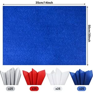 Bolsome 100 Sheets 20 * 14 Inches Red White Blue Silver Tissue Paper for Gift Wrapping, Patriotic Tissue Paper for Gift Bags for Veterans Day Christmas Party DIY Craft