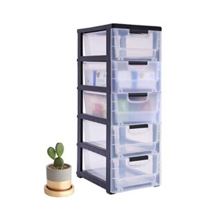 lugbing plastic drawers organizer, 11.81"x15.75"x33.07" storage drawers containers with 5 clear drawers for living room bedroom office